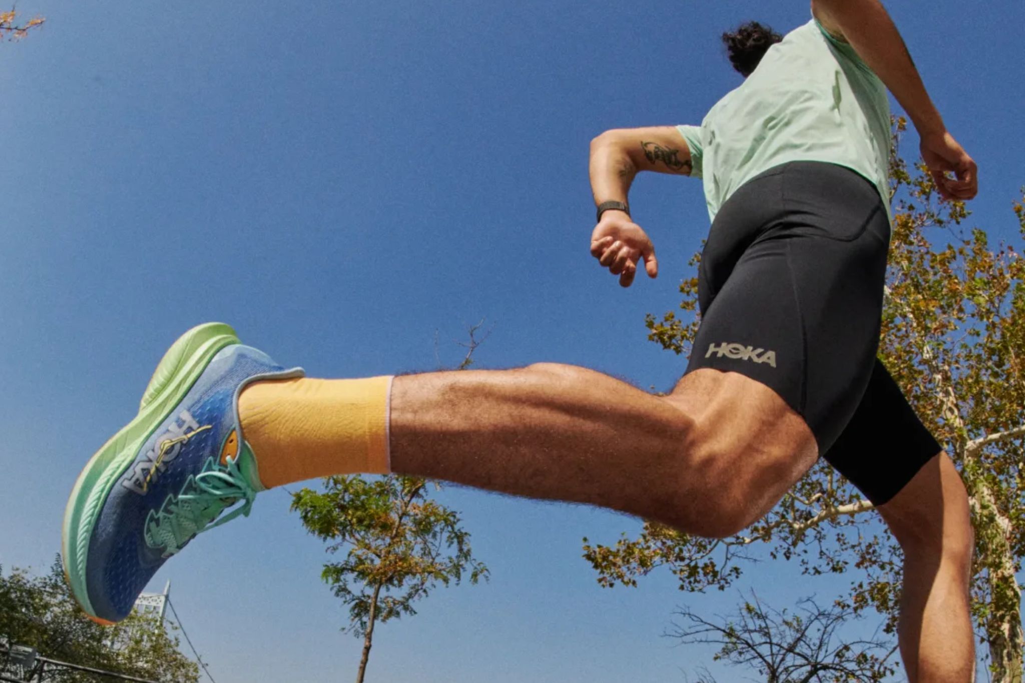 Close-up shot of a leg's person while running