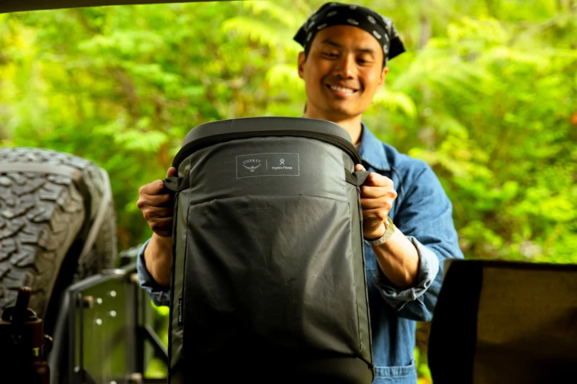 Person outside with cooler backpack