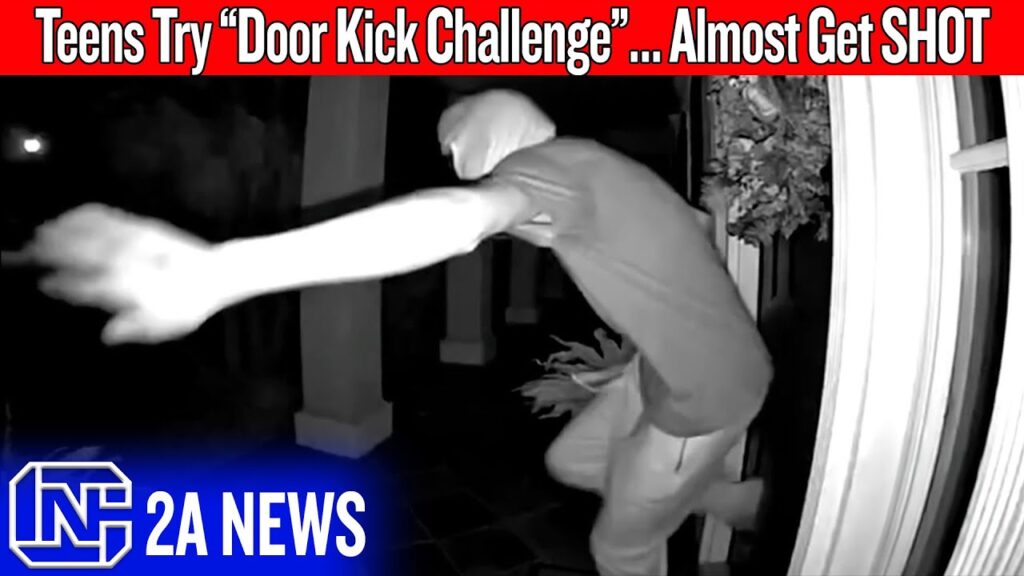 Teens Try Tiktok “Door Kick Challenge”… Almost Get SHOT