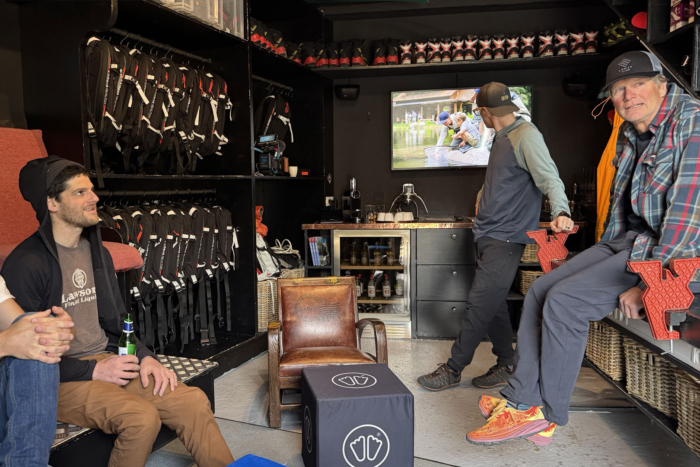 Sorting out any last-minute gear issues in the chalet tech-shop: (photo/ Steve Graepel)