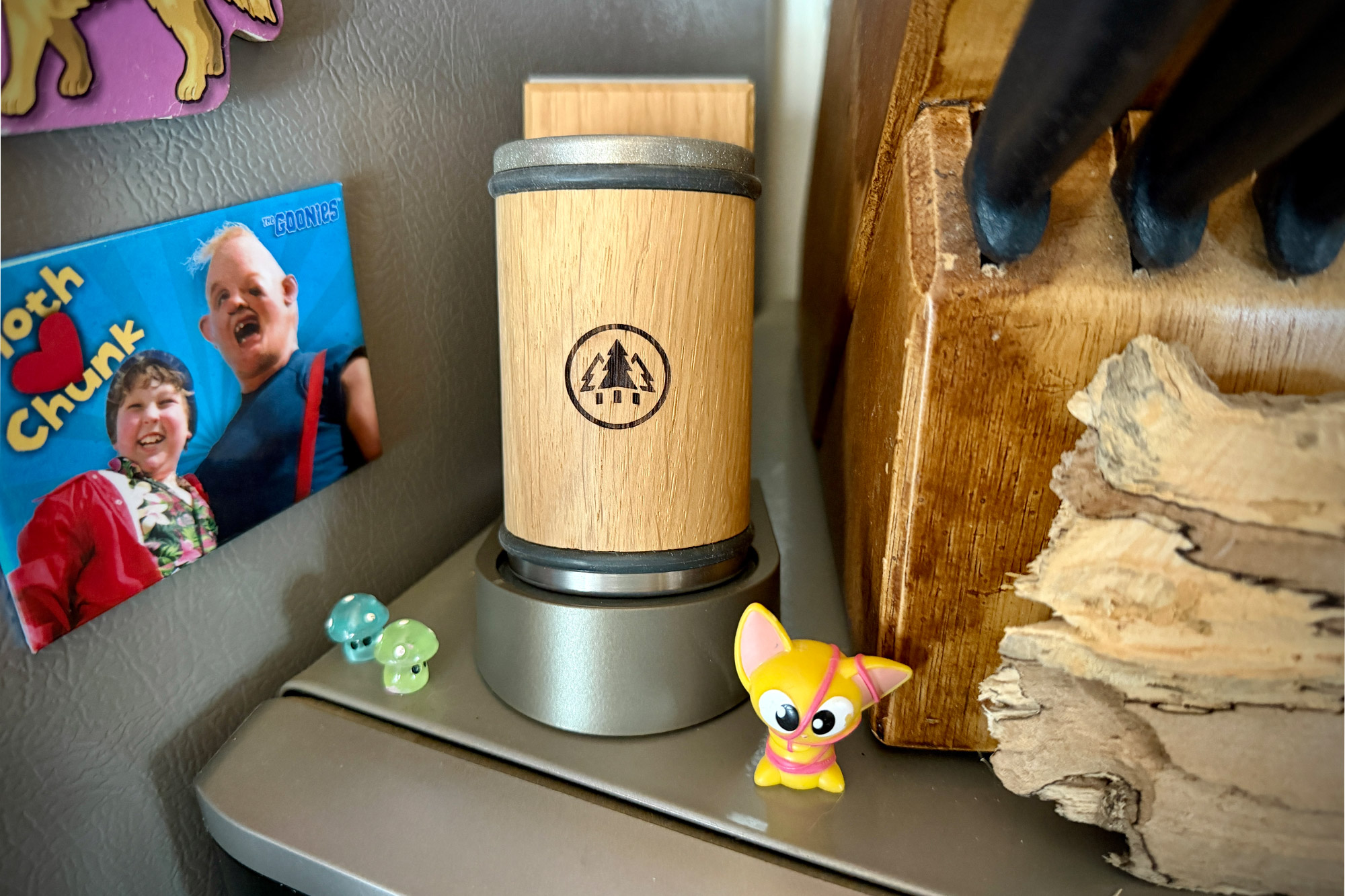 The rolling sharpener sits upright on its base as a compact countertop tool