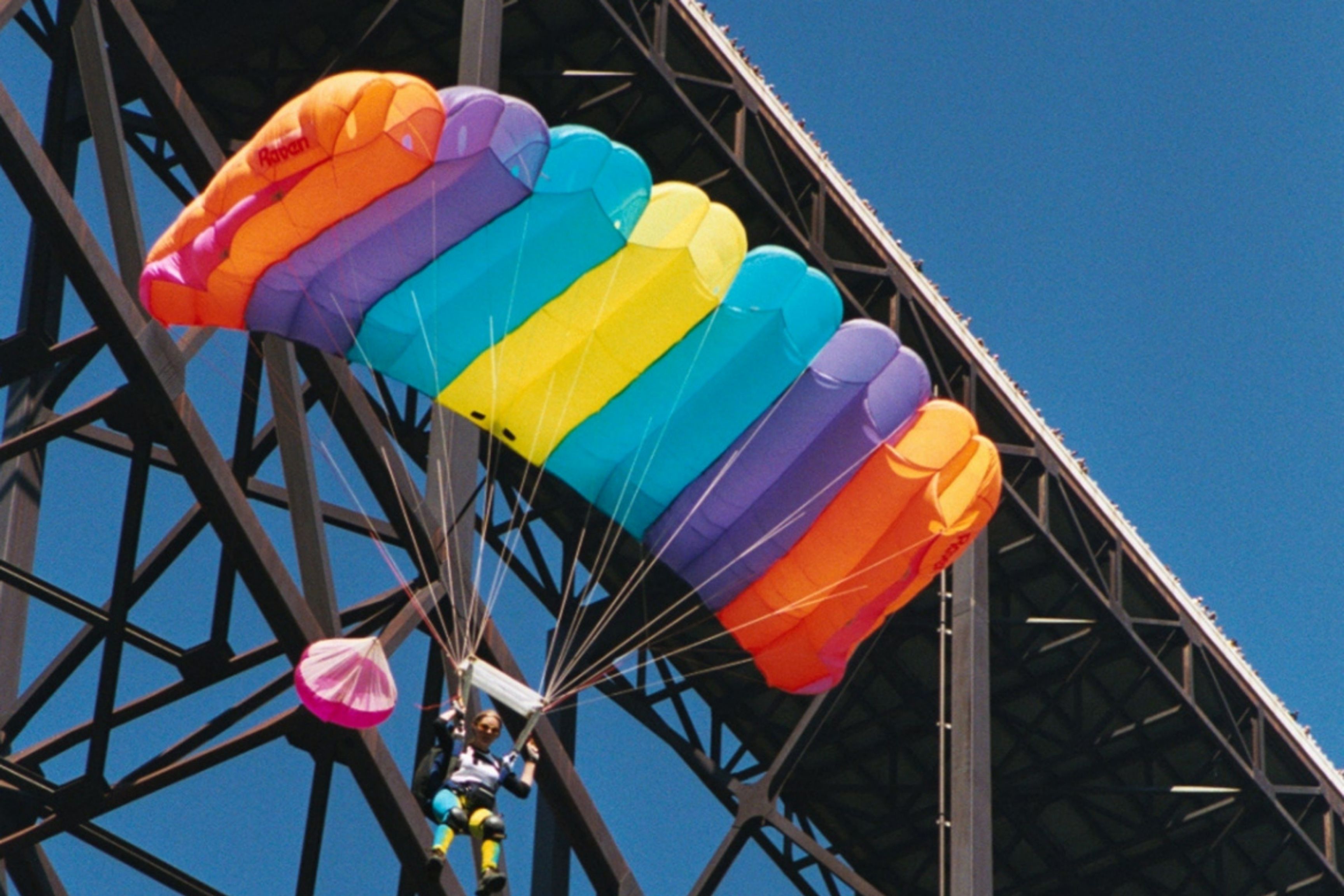 base jumper with parachute