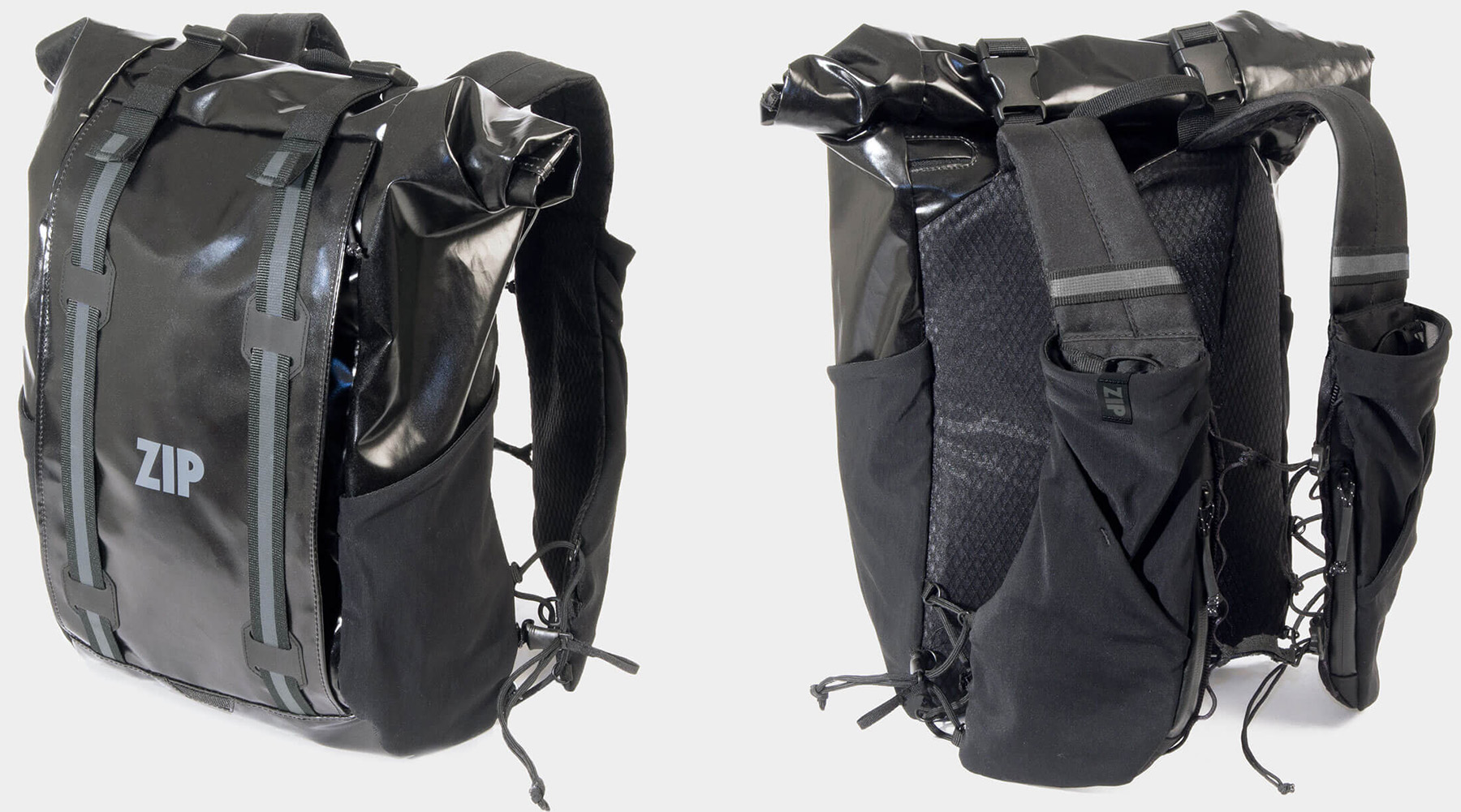 front and back of zip run commute pack