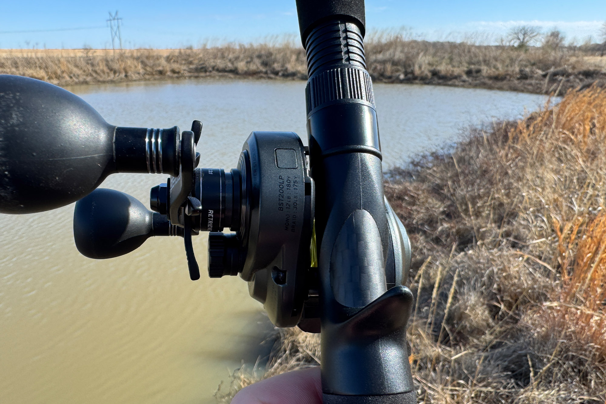 Side profile of the Abu Garcia Beast Baitcasting Combo reel showing model details and handle assembly