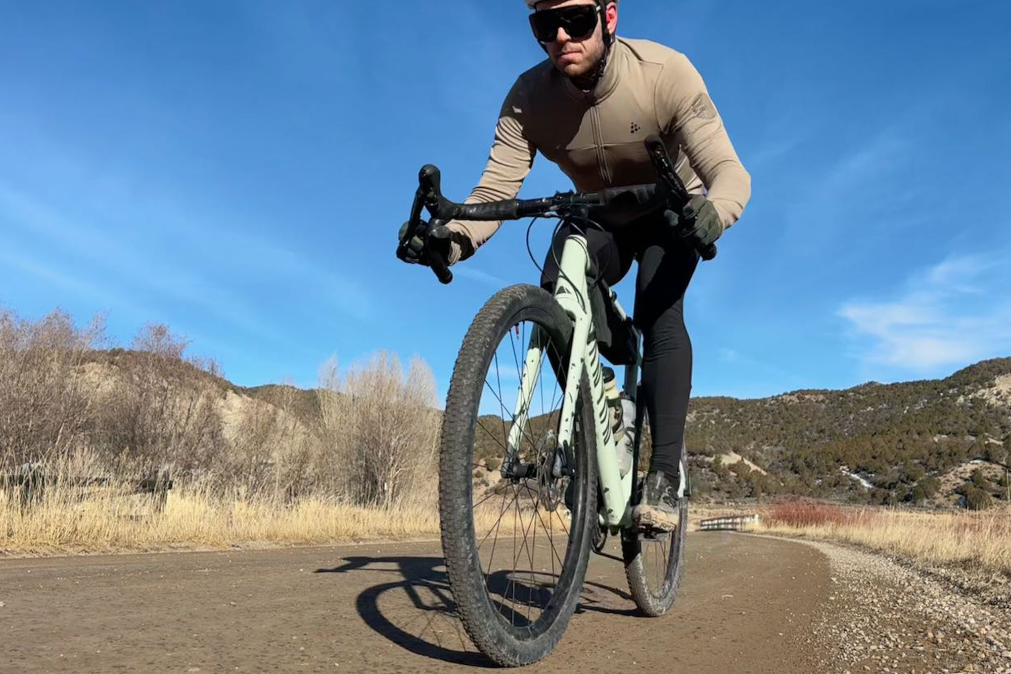 cycling in Craft ADV SubZ Jersey and Bib Tights