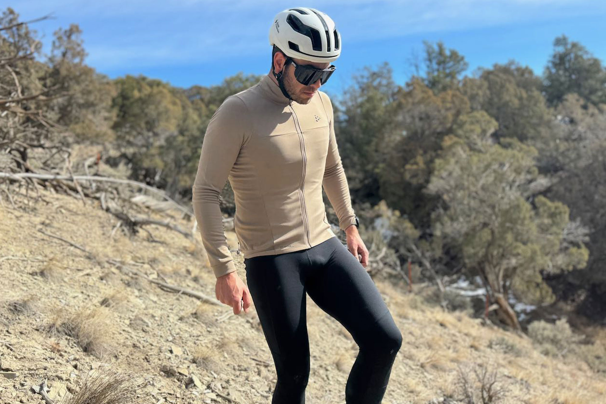 wearing Craft ADV SubZ Jersey and Bib Tights outdoor