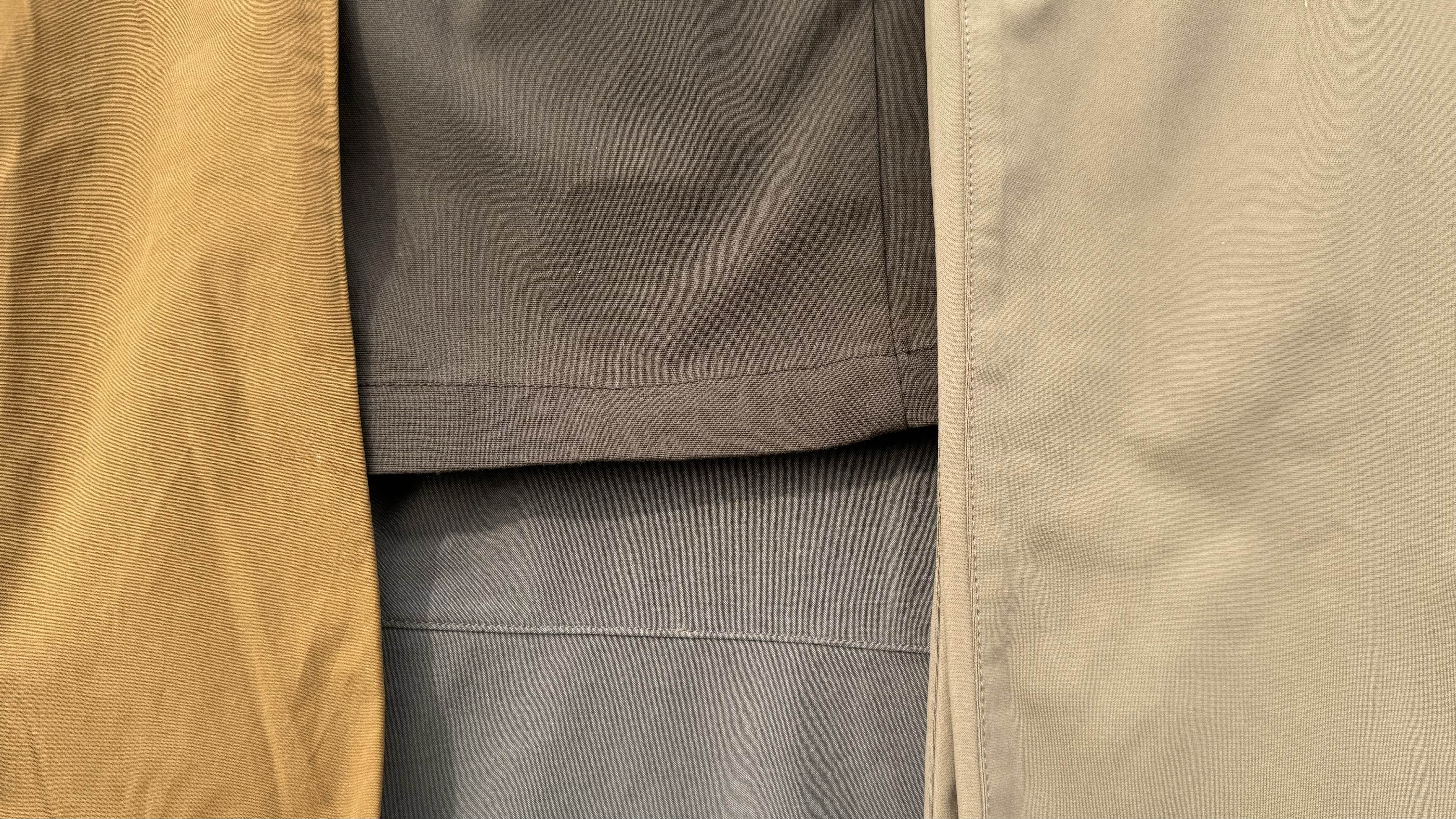 a tight image of the different ypes of fabrics used in travel pants