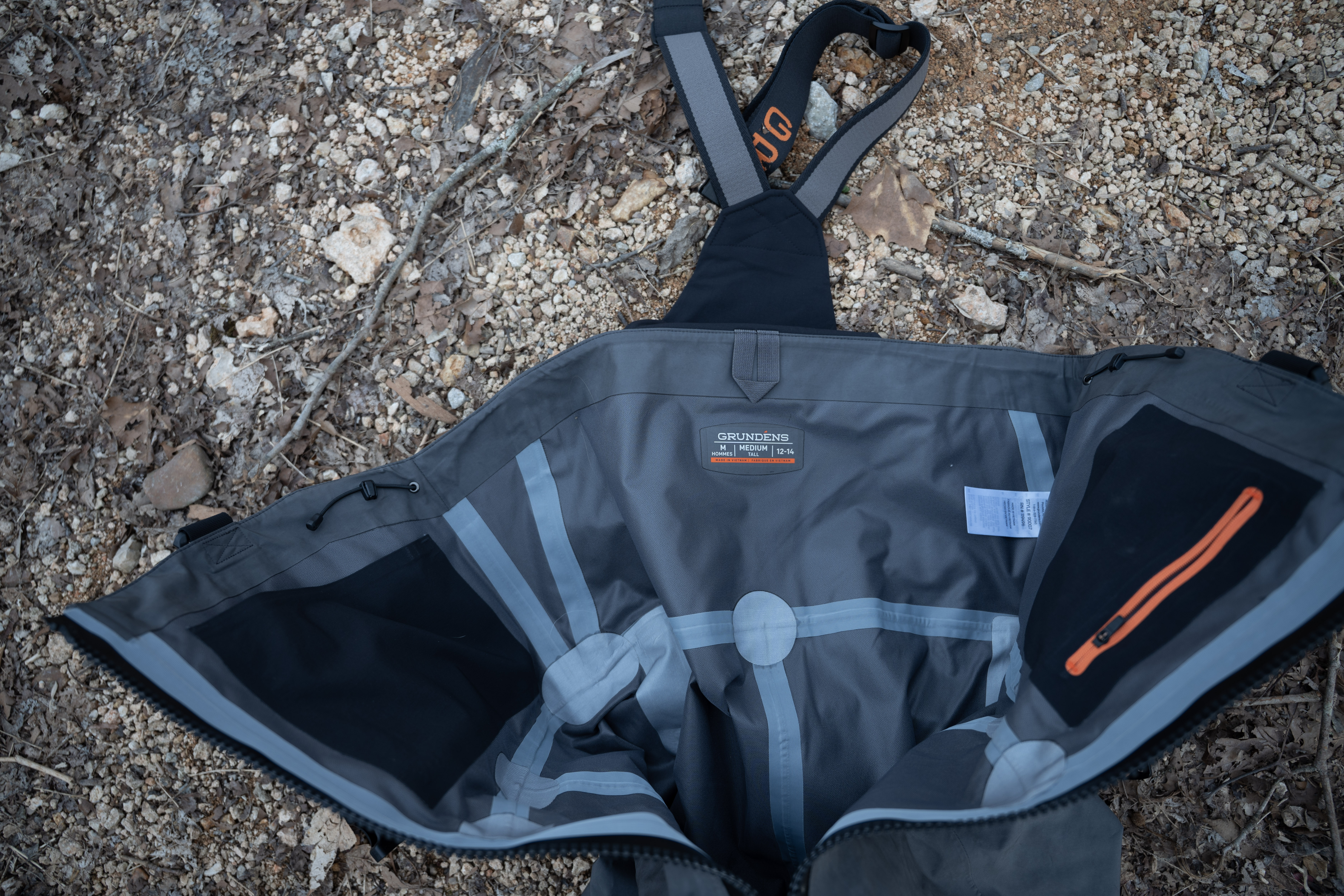 The interior of waders.