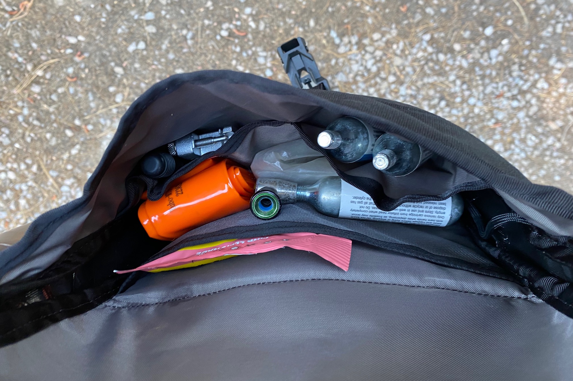 Looking inside the main storage compartment of the High Above Venture mountain bike hip pack