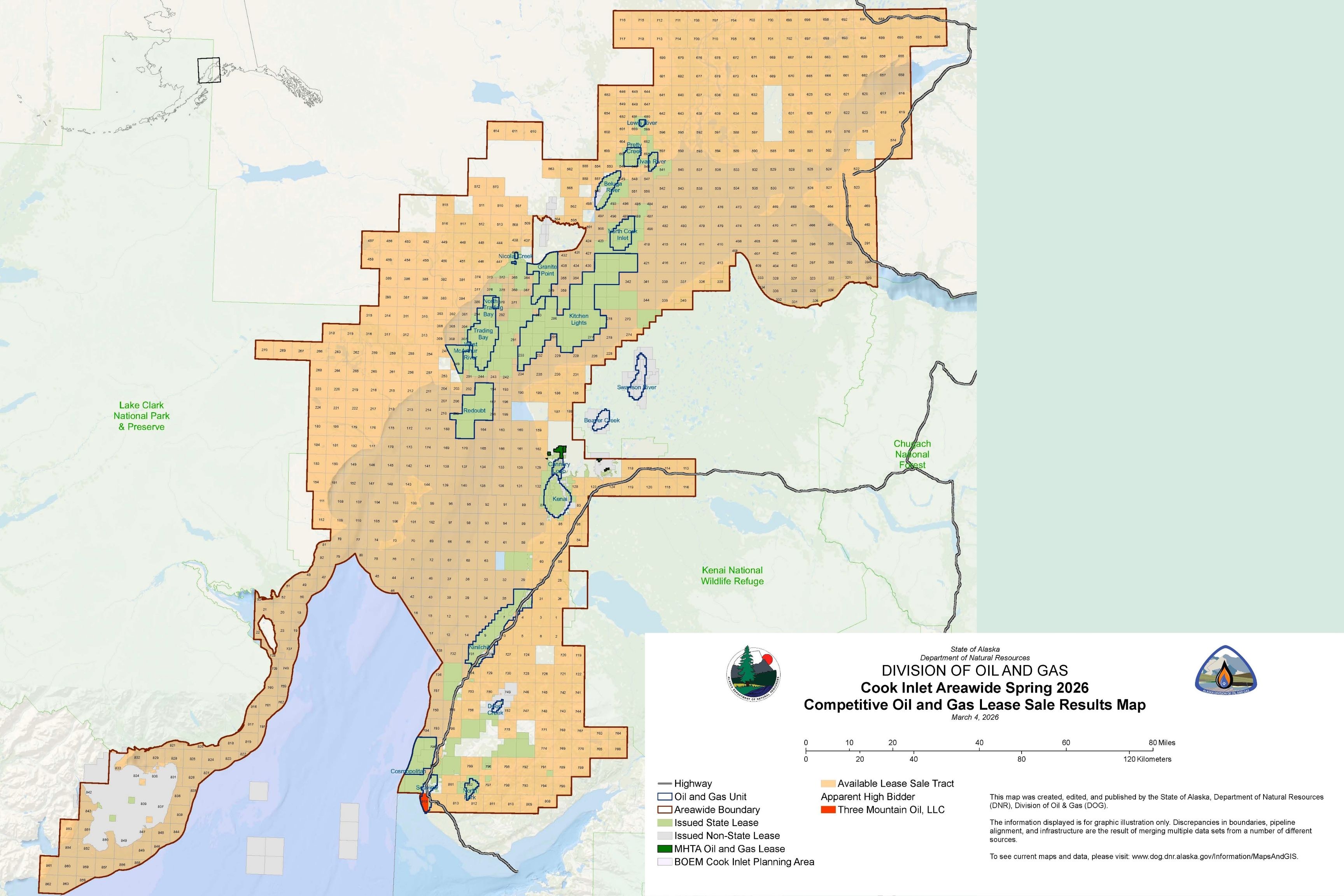 map showing state run leases in Alaska