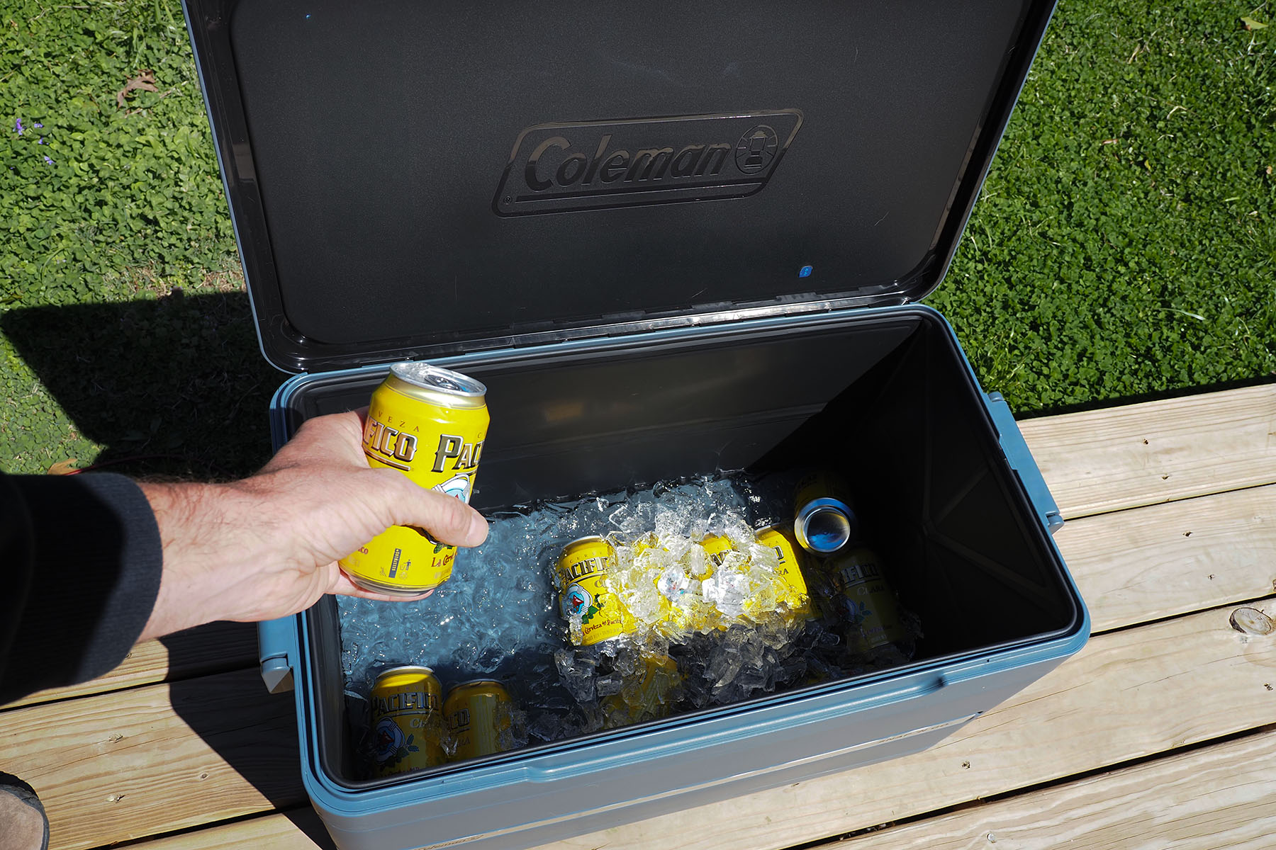 grabbing beer from a cooler