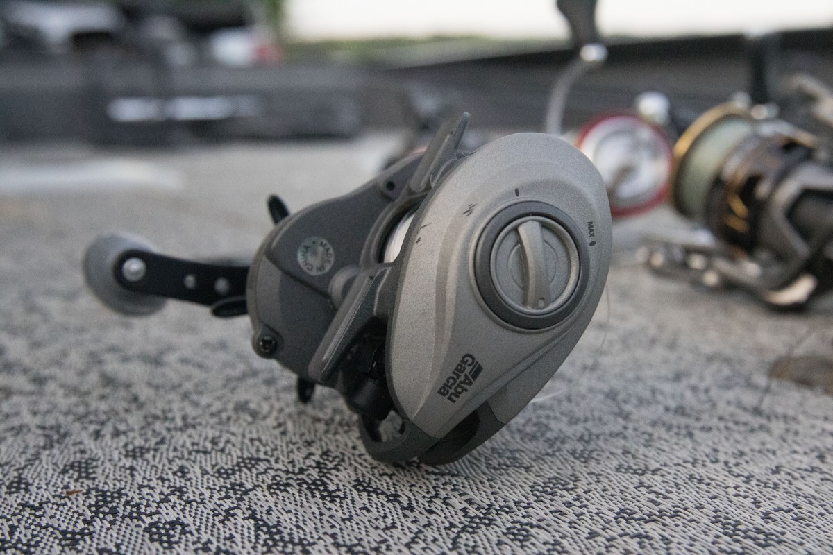 Our best budget bass fishing reel, the Abu Garcia Max Z with scuffs