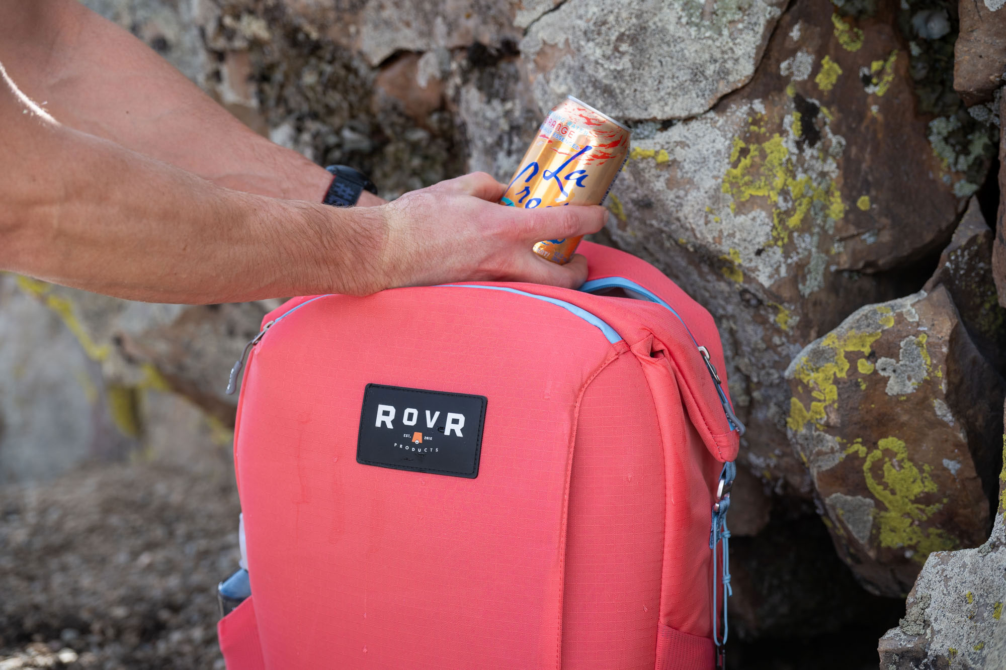 RovR TravelR 24L backpack and a can