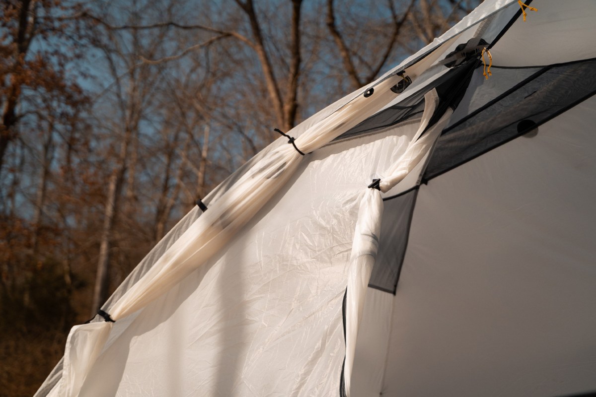 ArcDome 1 vent and mesh panel detail with fabric rolled back