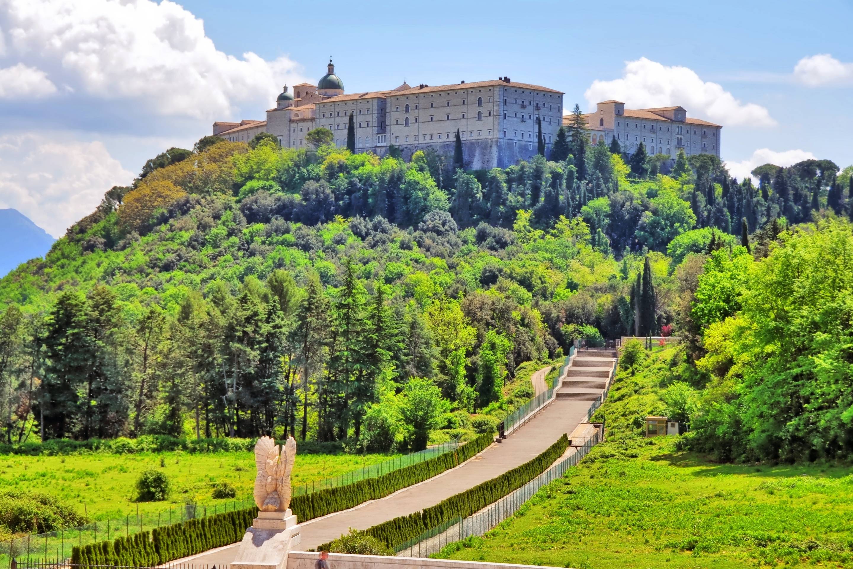 large church building on top of green mountain