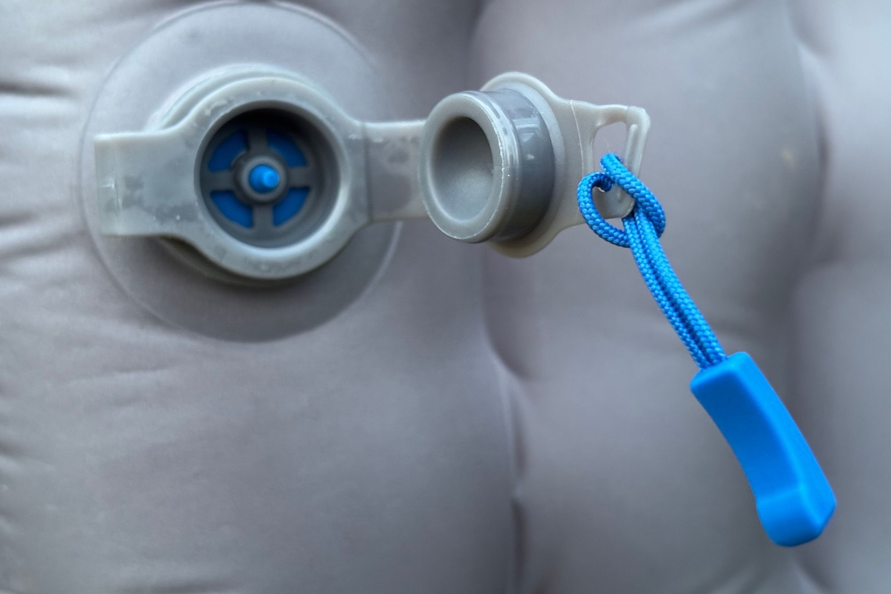 close-up shot of valve of sleeping pad