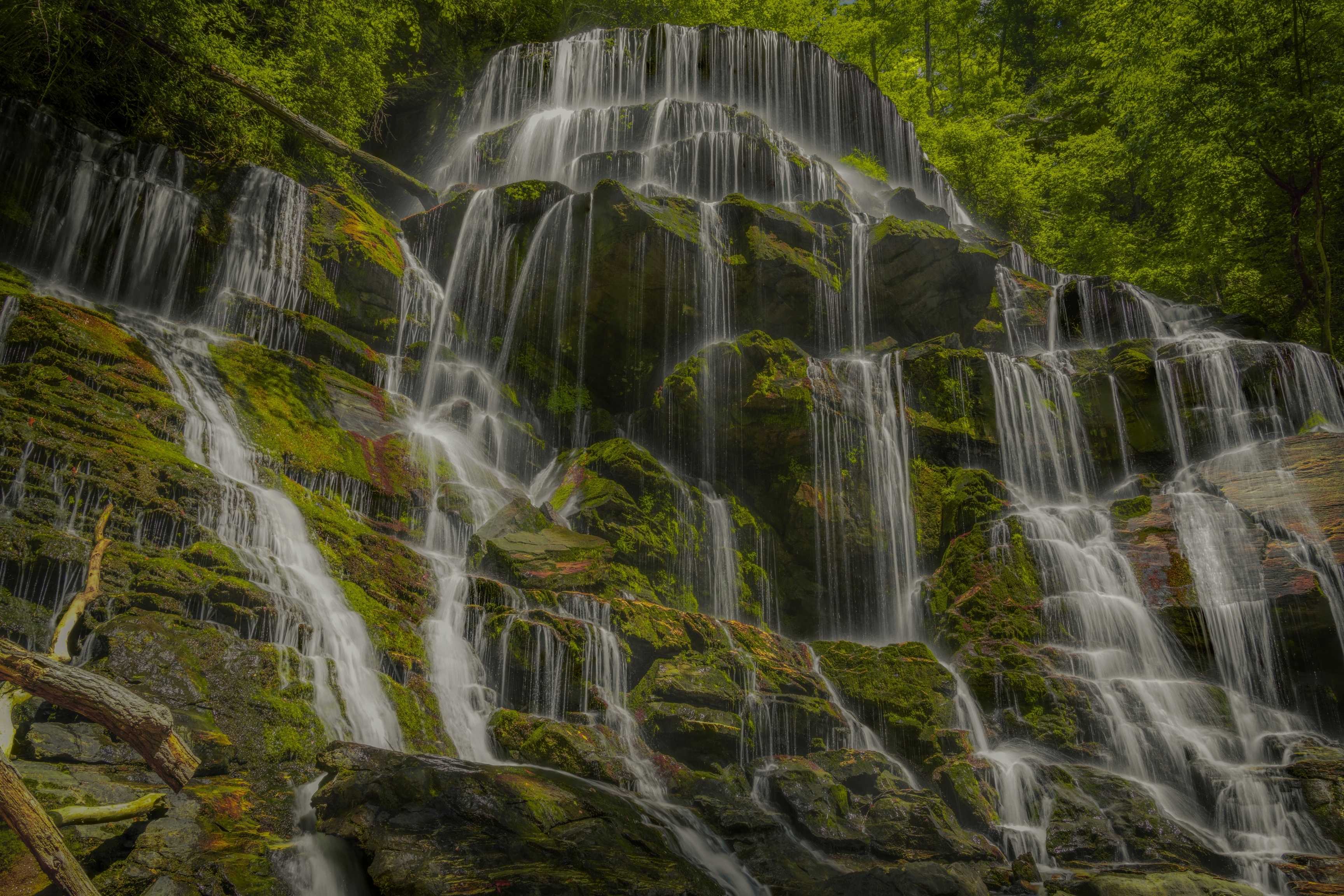 water fall with several cascading streams