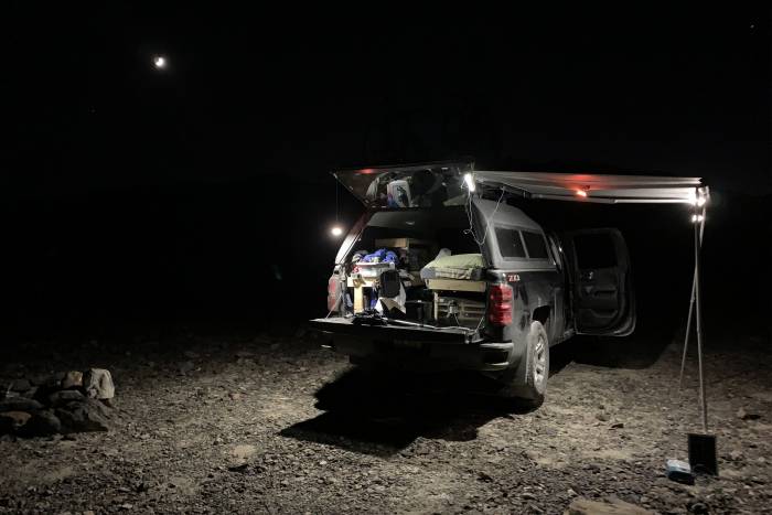 camping with string lights