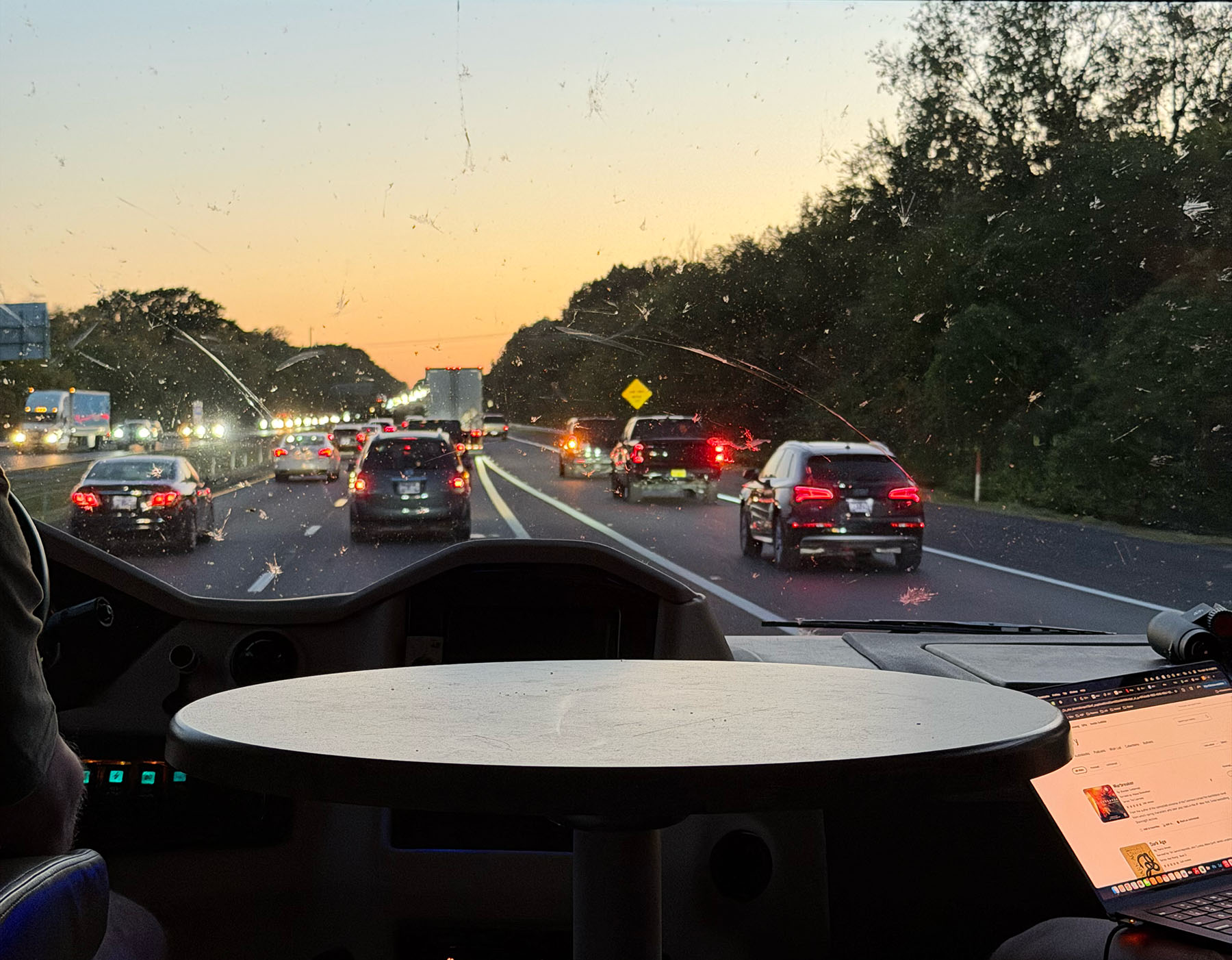 out the windshield evening