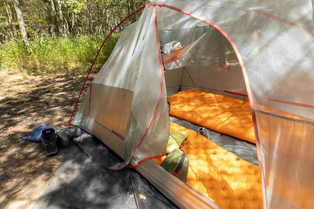 UL3 tent interior showing two sleeping pads and gear inside