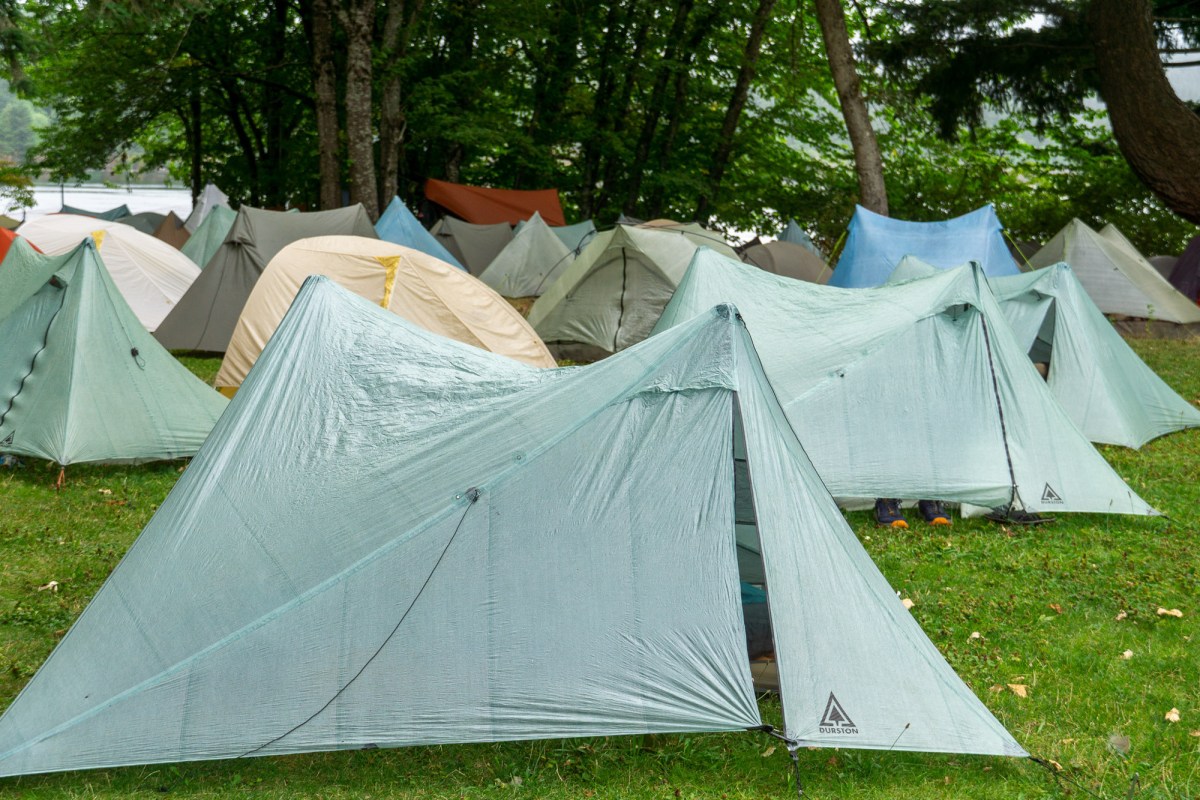 many ultralight tents set up at pct days 2025 in washington state