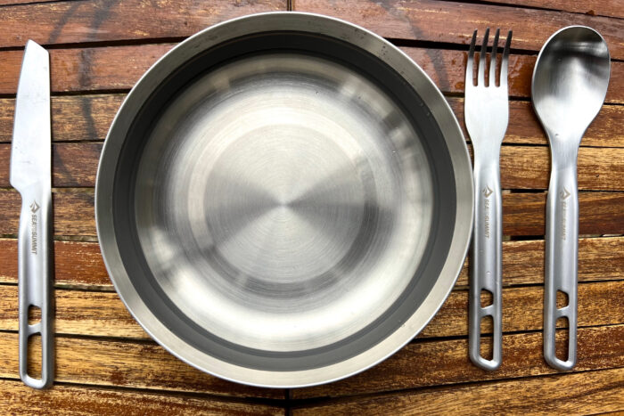 Metal bowl and flatware