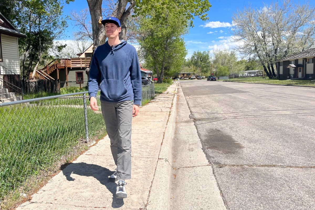 Approaching the grocery store in the Black Diamond Session Suede.