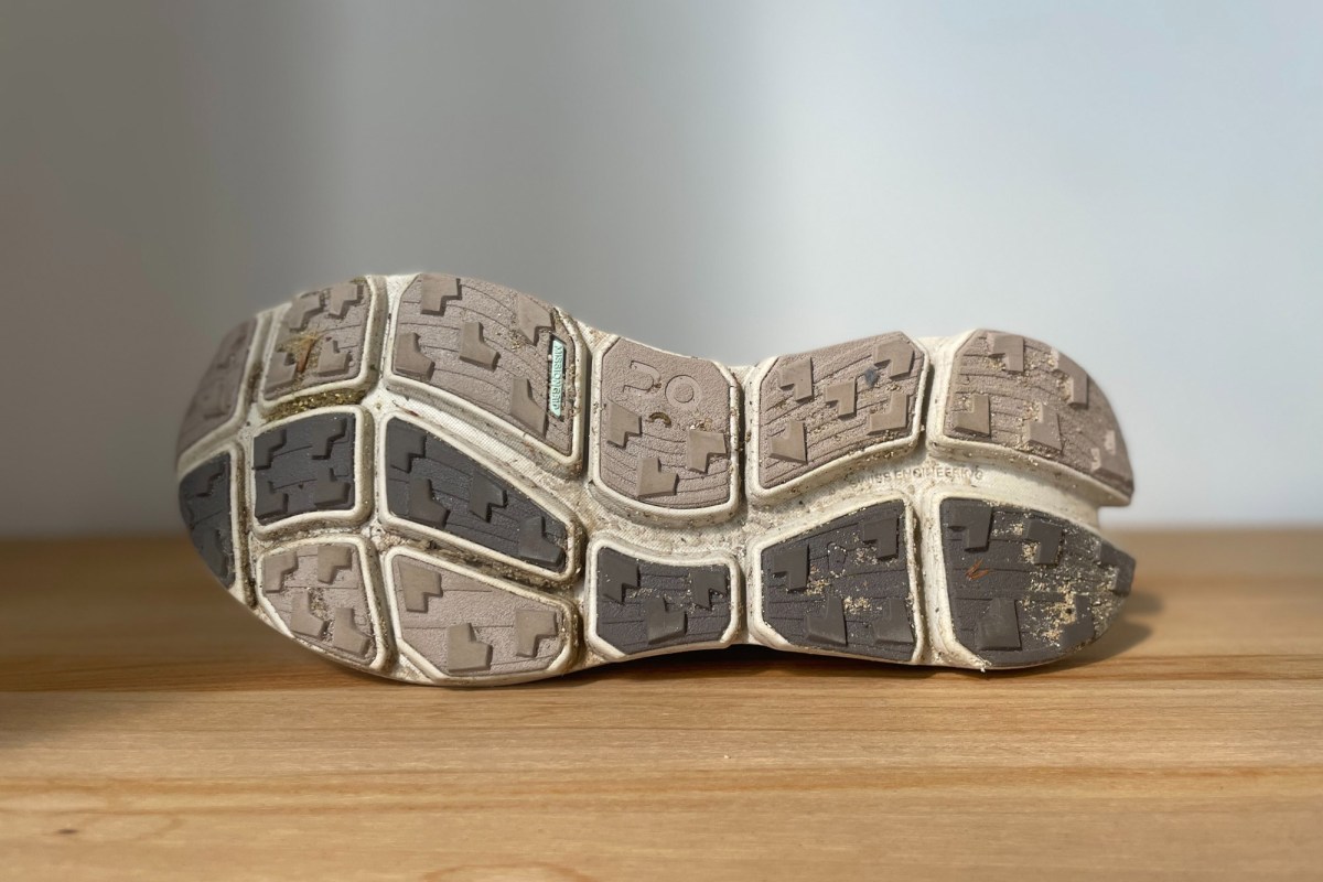 Muddy On Cloudsoma outsole showing the lug pattern after trail use