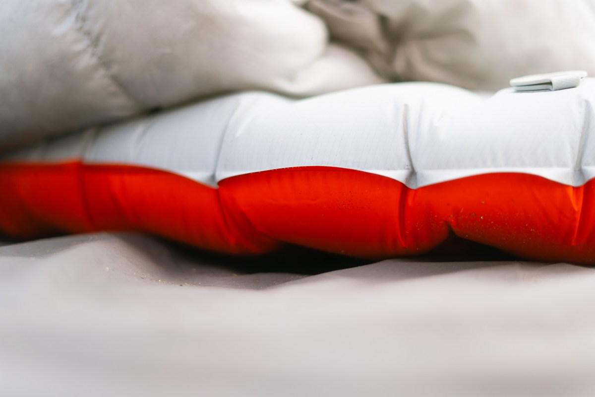 Side view of the Tensor All-Season sleeping pad showing its raised baffle construction