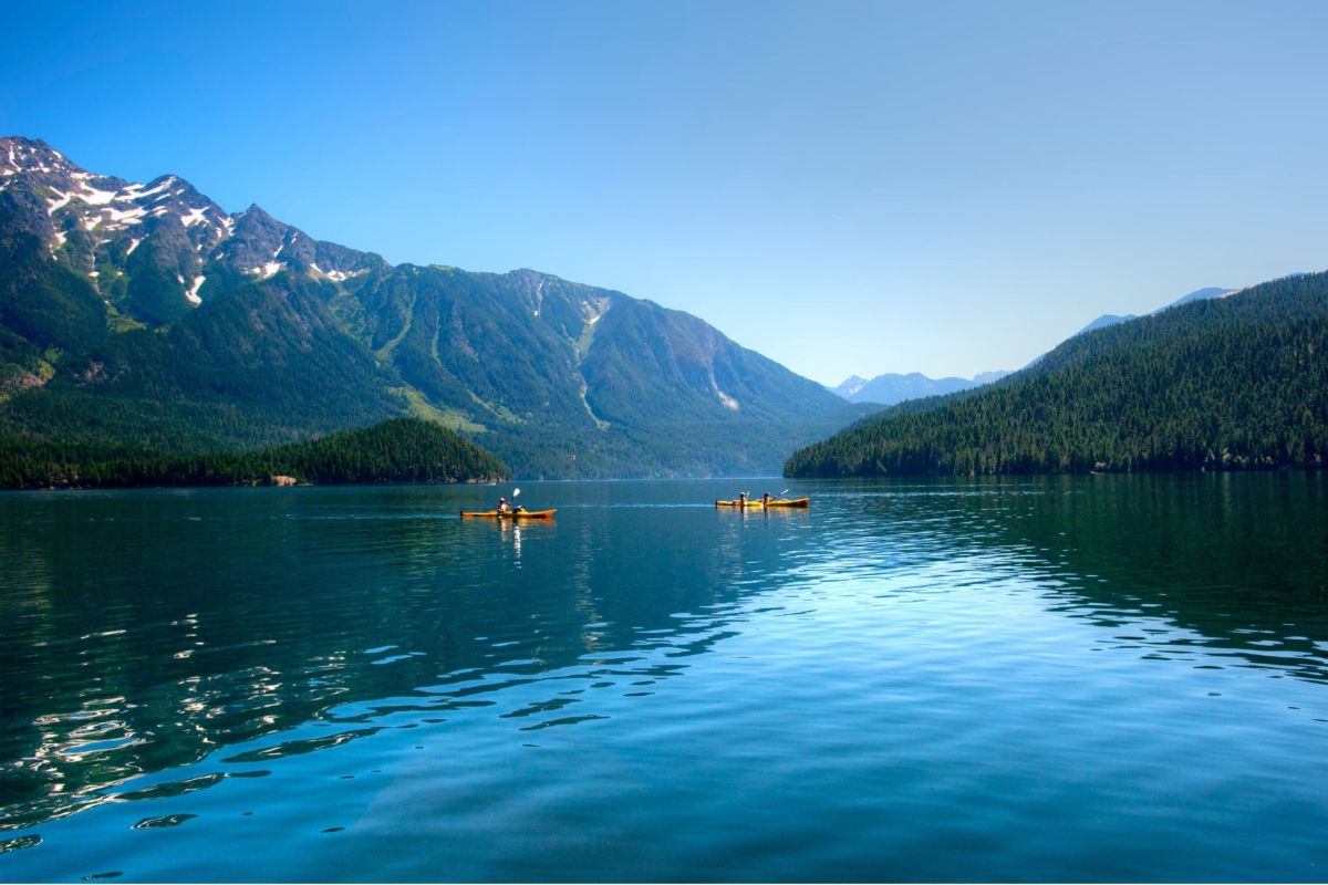 lake with kayakers