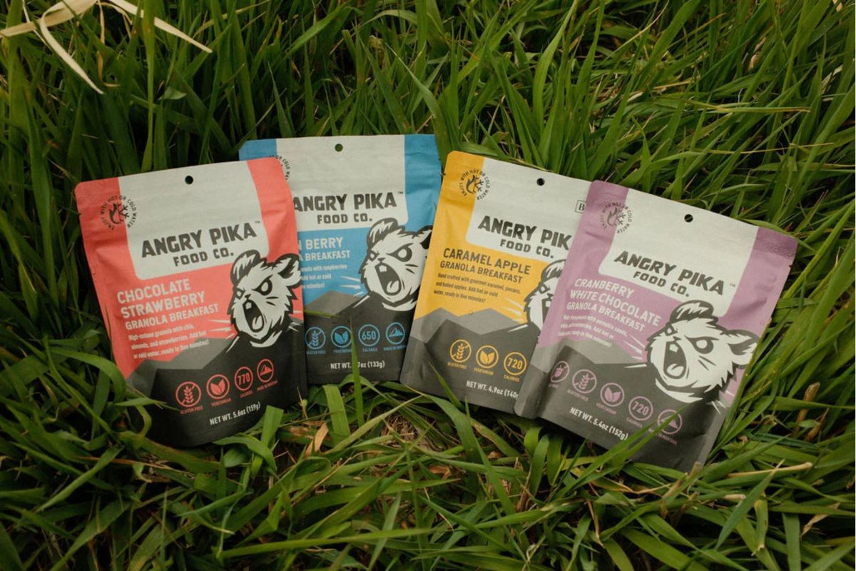 packages of granola in grass