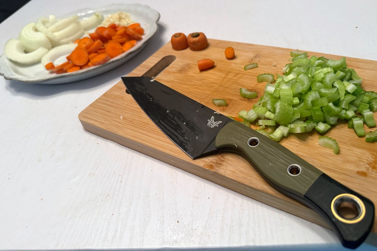benchmade wildcoast chefs knife on cutting board