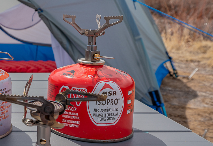 the BRS3000T backpacking stove close up during testing in colorado