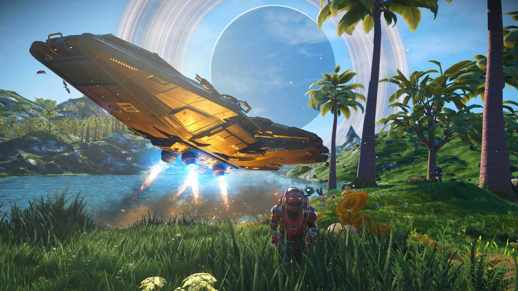 No Man's Sky player and ship on planet