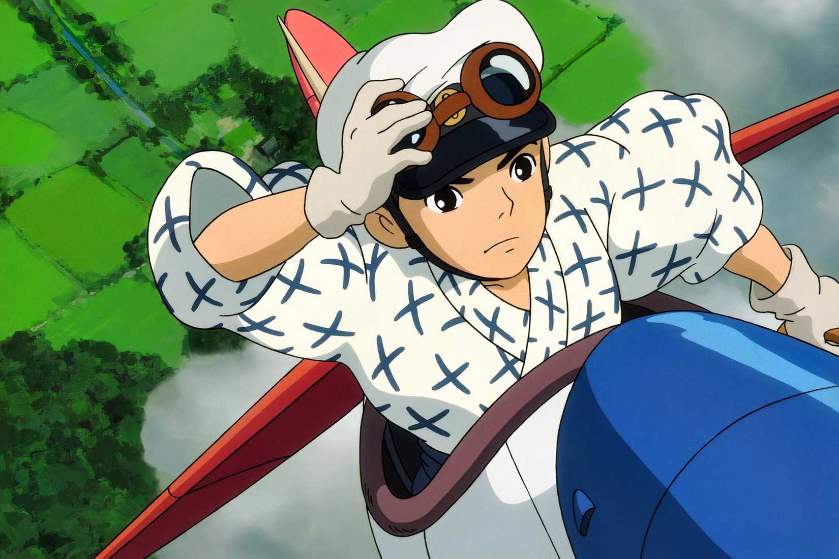 Jiro Horikoshi flies in an aircraft in Hayao Miyazaki’s animated film The Wind Rises.