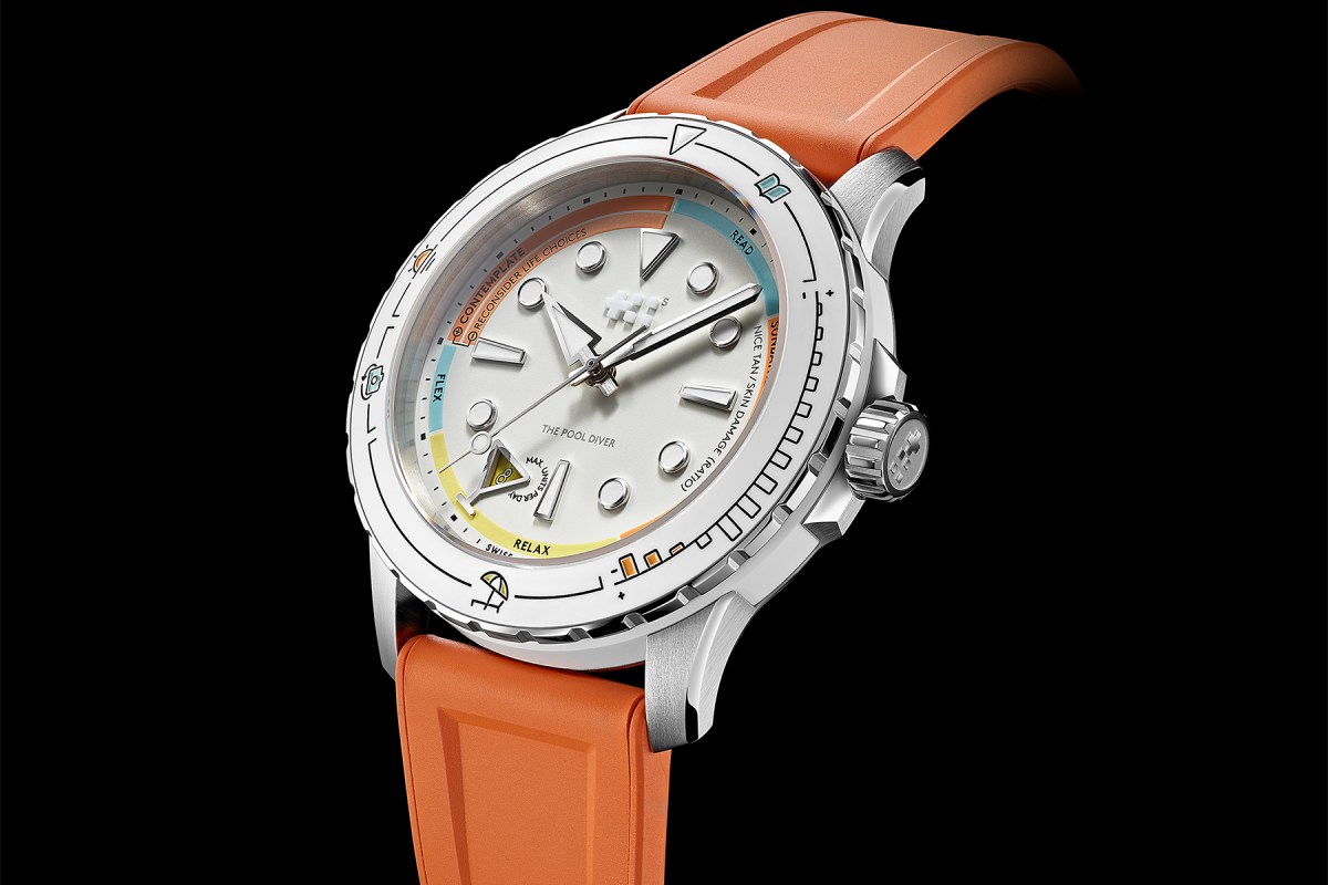 Christopher Ward Pool Diver with orange rubber wristband
