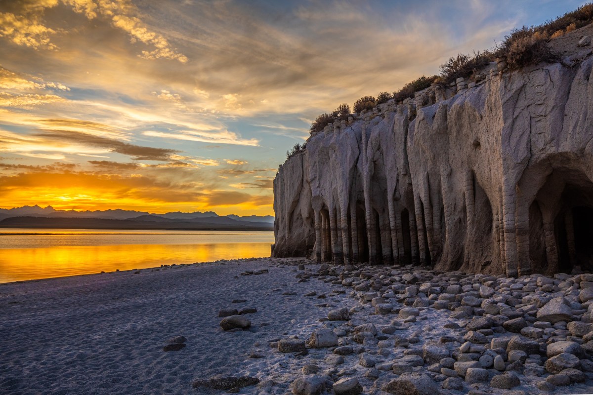 Sunset at shore of Crowley Lake