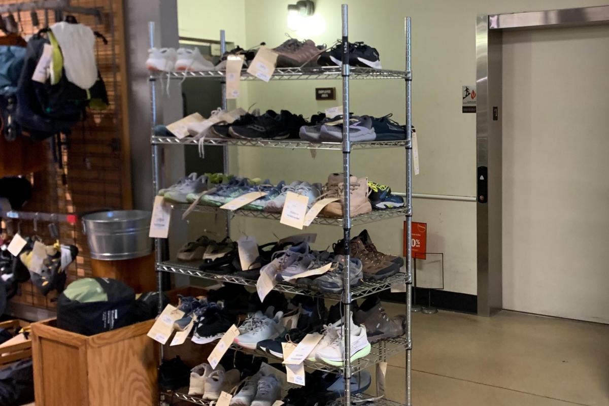 rack with returned shoes
