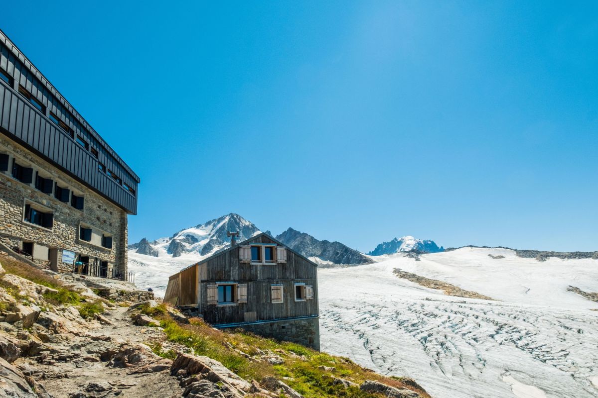 mountain chalet by snow