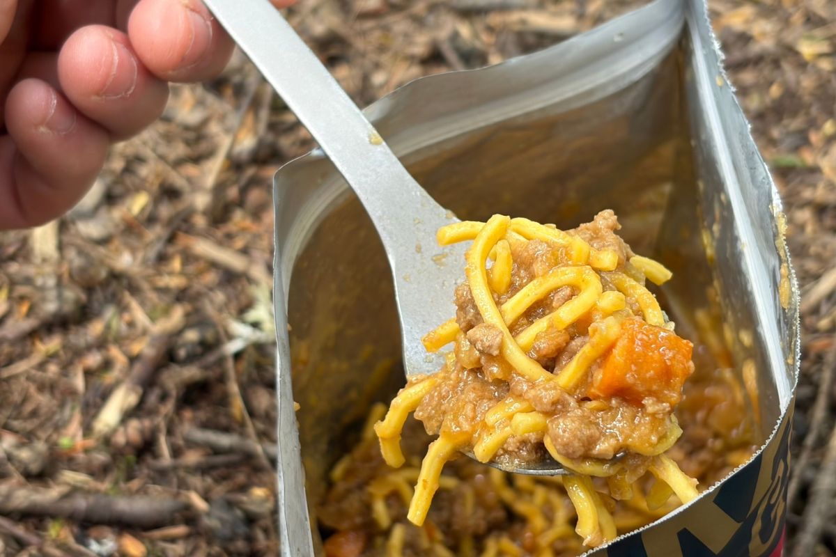 up close shot of noodles on spoon