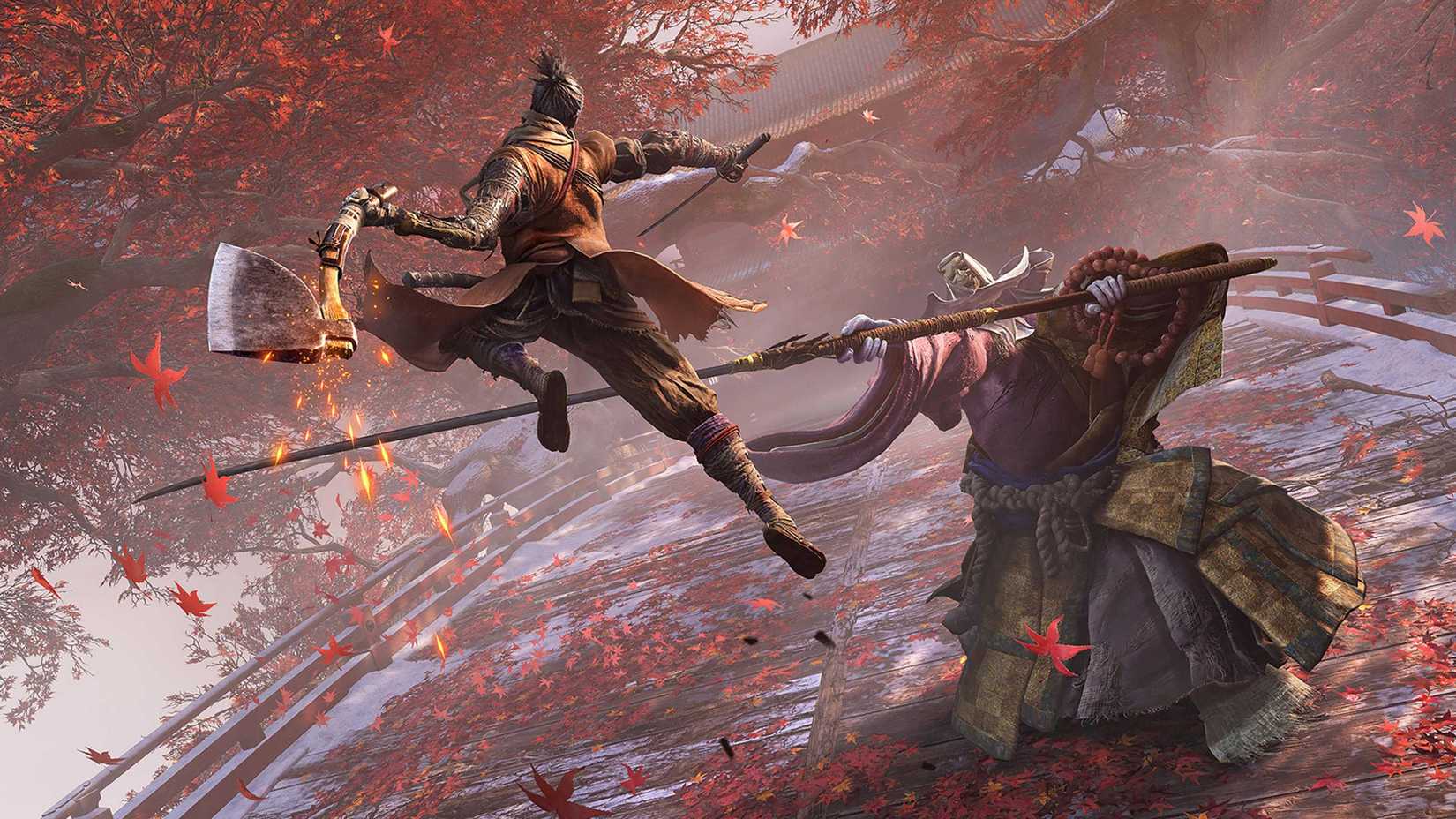 Fighting a corrupted monk in Sekiro Shadows Die Twice