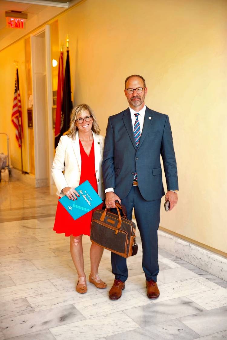 MOAA lobbyists Tim Golding and Billie Rajzer visit lawmakers on Capitol Hill to urge passage of TCAVA (MOAA).
