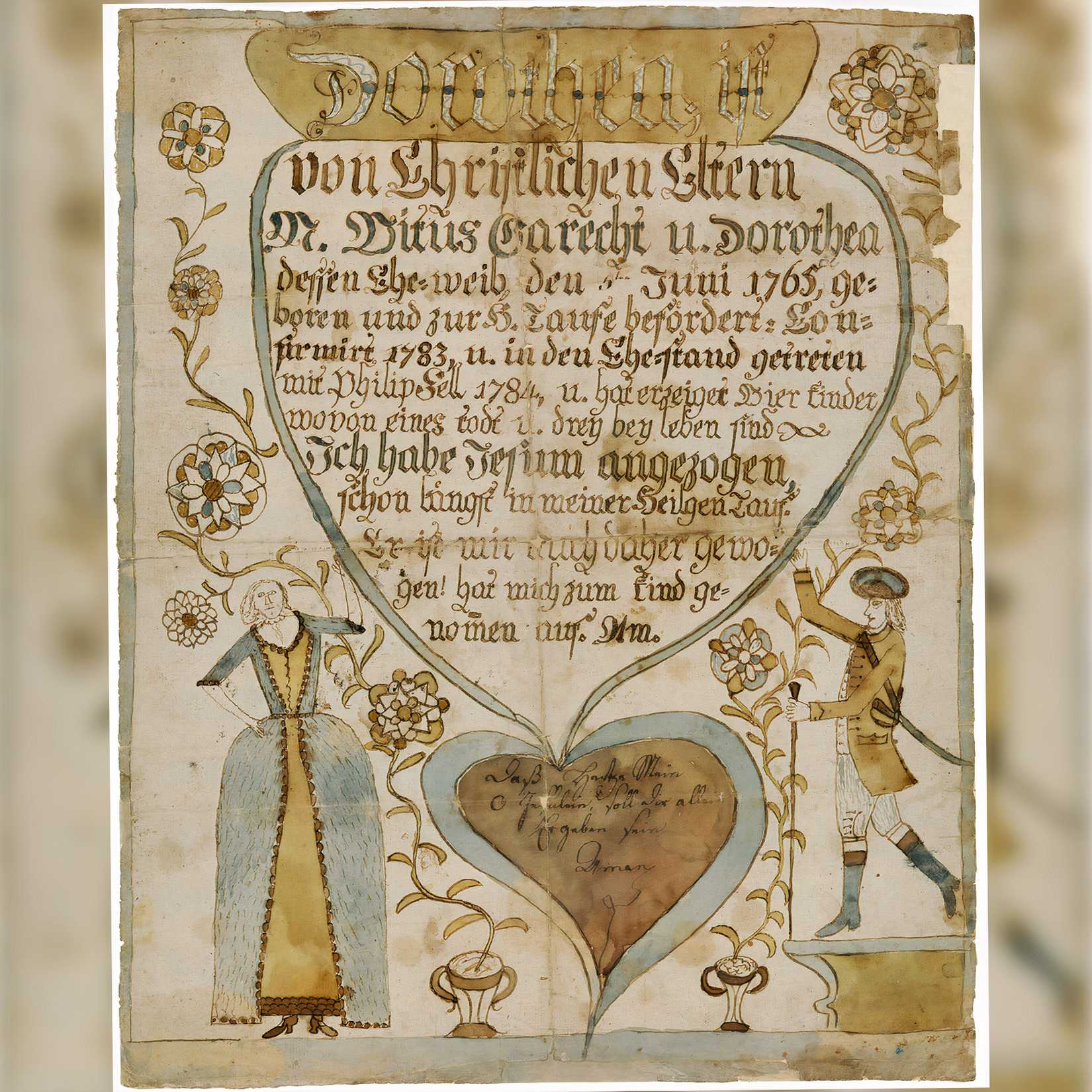 The Revolutionary War pension and bounty-land application file for Philip Sell of North Carolina contains the birth and baptismal record of Dorothea Garecht Sell copy