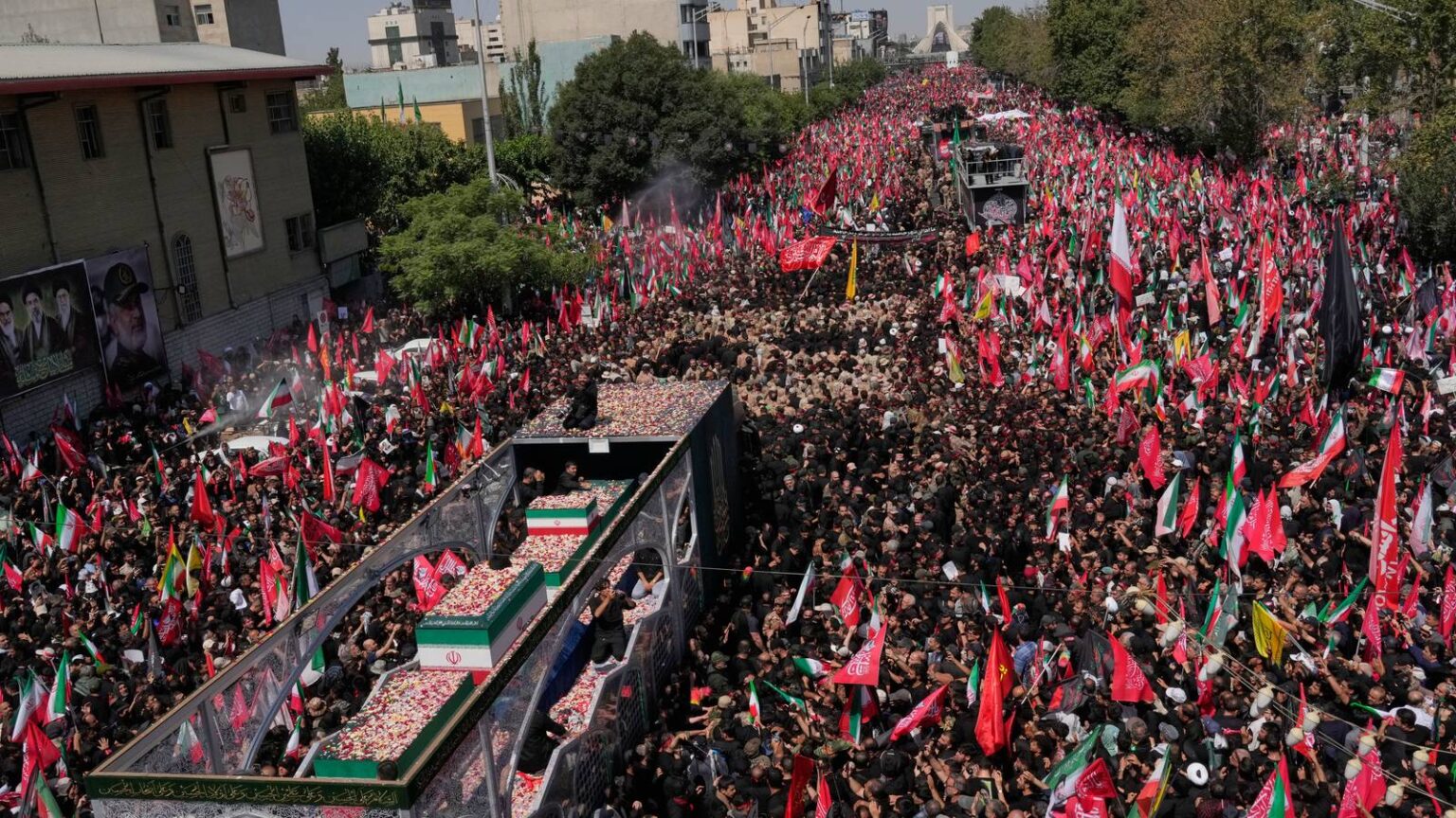Mourners Throng Funeral Procession in Tehran for Iran’s Supreme Leader Ayatollah Ali Khamenei