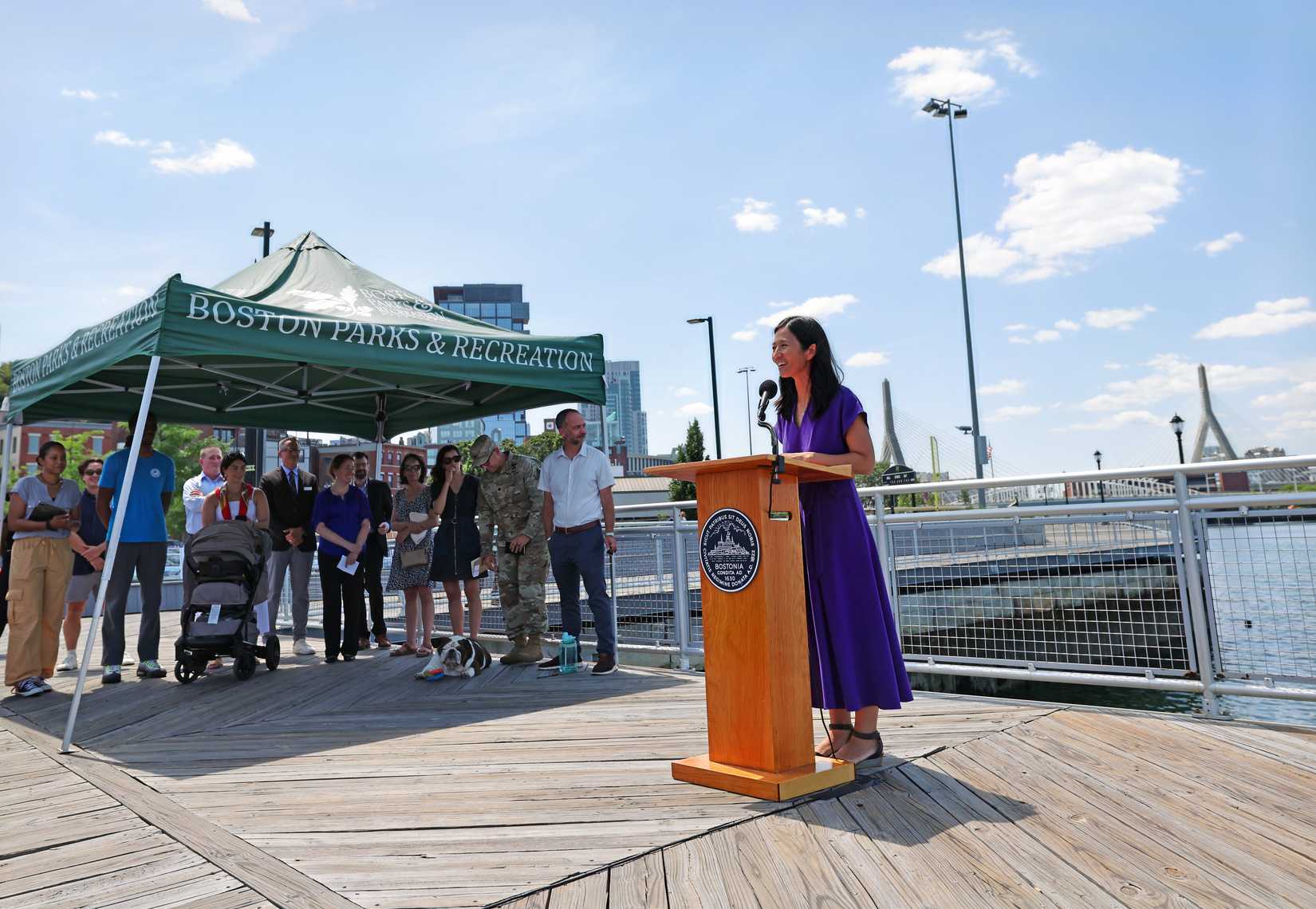 Boston Mayor Michelle Wu celebrats draft study recommendations from USACE to protect Boston's coastline. (USACE).