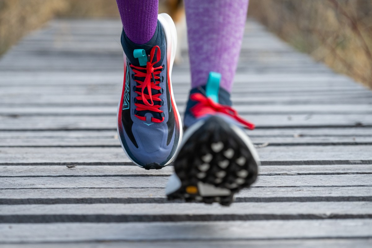 Close up of HOKA Tecton X3 in motion