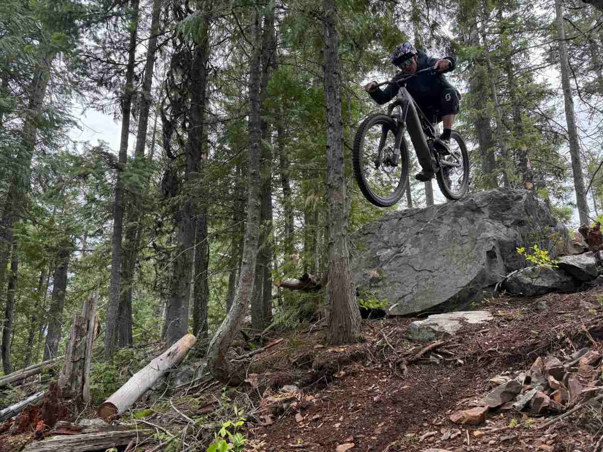 Athlete Dane Tudor hitting a rock drop with the Levo 4 EVO Pro e-mountain bike; (photo/Morgan Tilton)