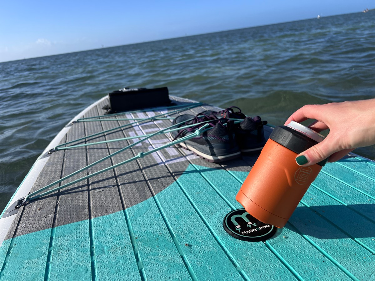BOTE MAGNEPOD connects accessories to boards via powerful magnets, and some models have a paddle sheath to hold your paddle while you fish; (photo/Morgan Tilton)