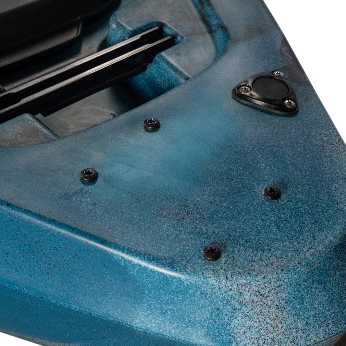 The through-hull wiring port on the bow of a kayak.