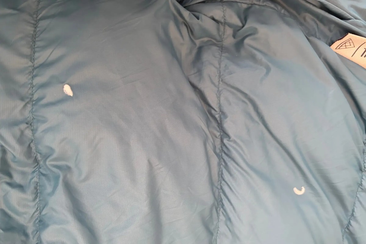 close-up shot of holes in the therm-a-rest parsec sleeping bag 